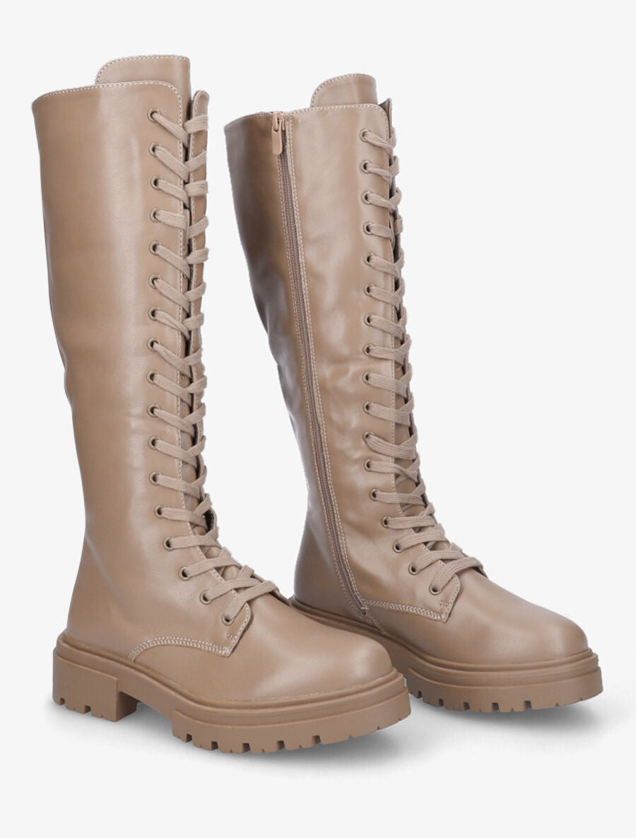 Bottes en simili à lacets - Taupe - 4