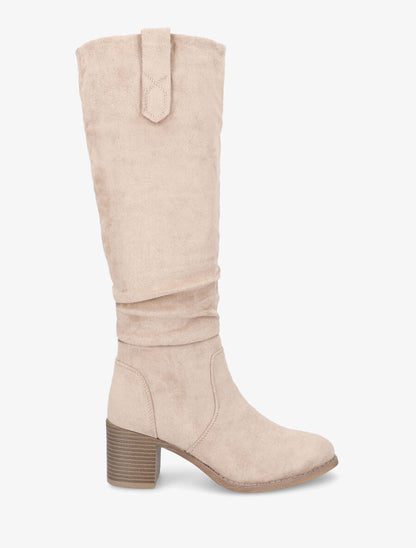 Bottes fourrées en suédine effet plissé - Beige - 5