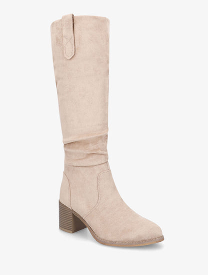 Bottes fourrées en suédine effet plissé - Beige - 2