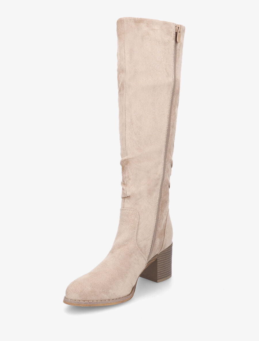 Bottes fourrées en suédine effet plissé - Beige - 3