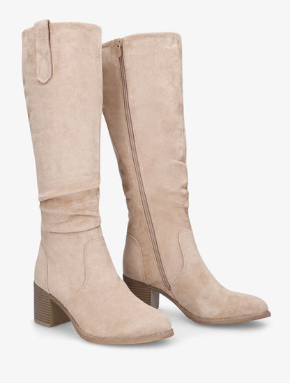 Bottes fourrées en suédine effet plissé - Beige - 4