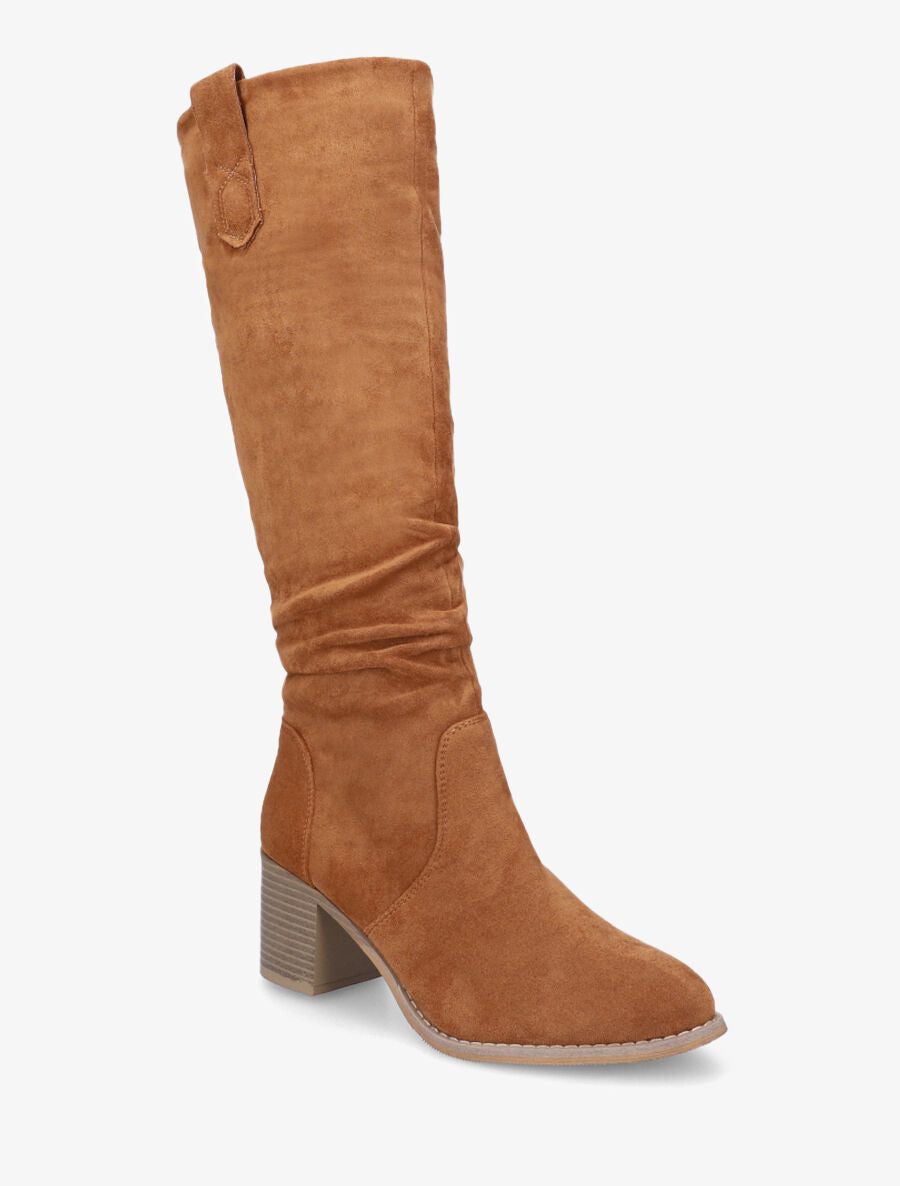 Bottes fourrées en suédine effet plissé - Camel - 2