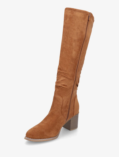 Bottes fourrées en suédine effet plissé - Camel - 3