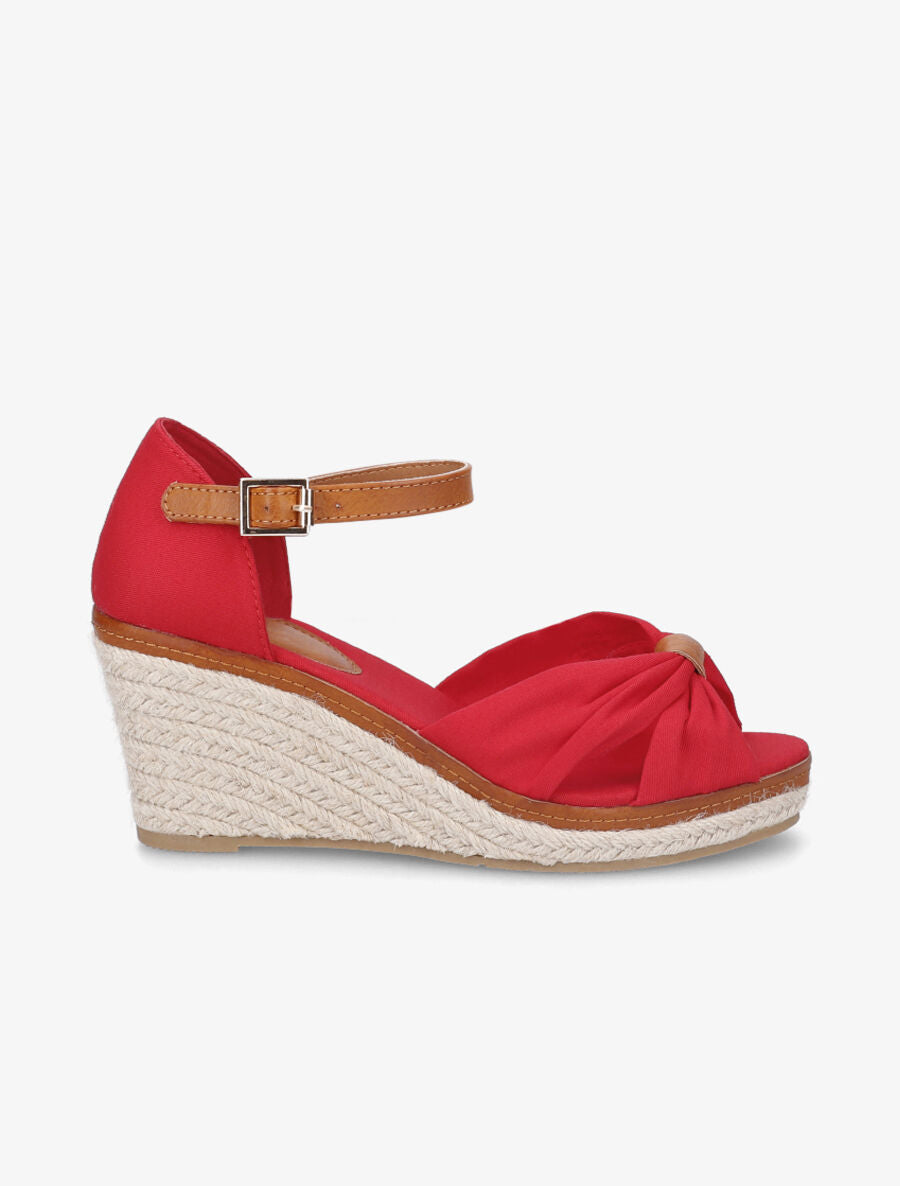Compensées en tissu à semelle raphia - Rouge - 1