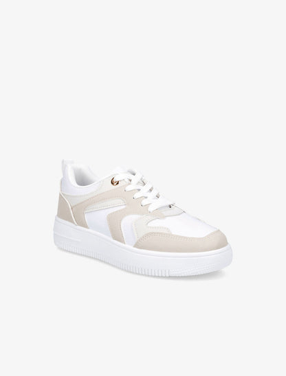 Sneakers bicolore en simili - Beige - 2