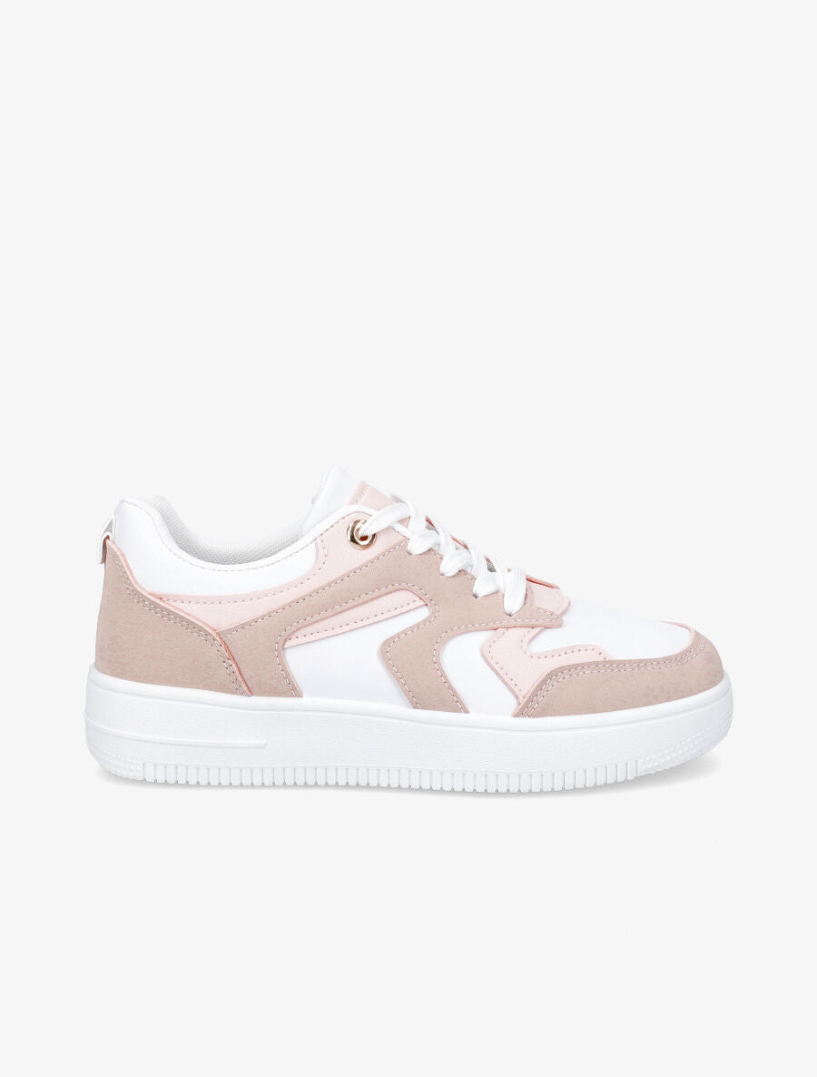 Sneakers bicolore en simili - Rose - 5