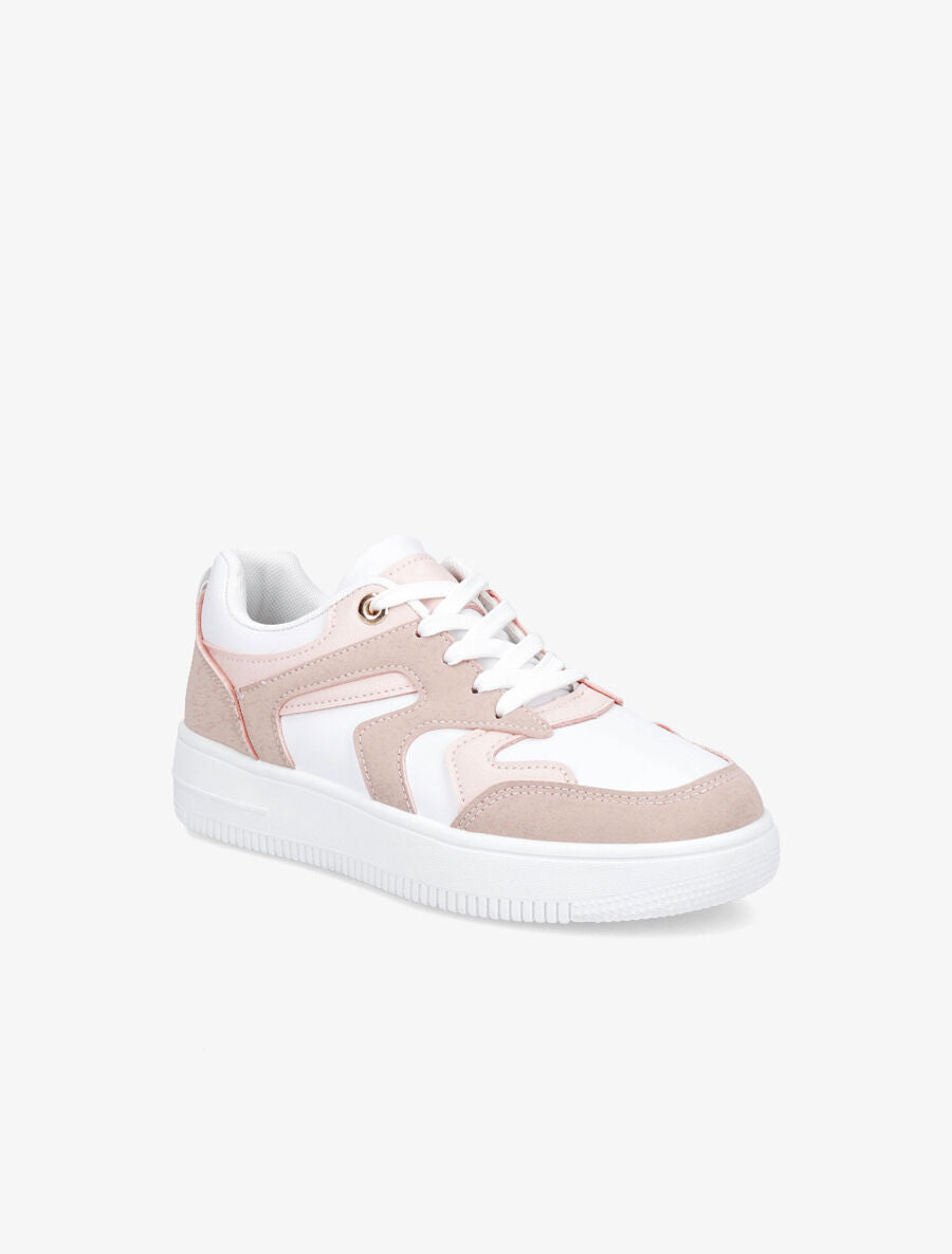 Sneakers bicolore en simili - Rose - 2