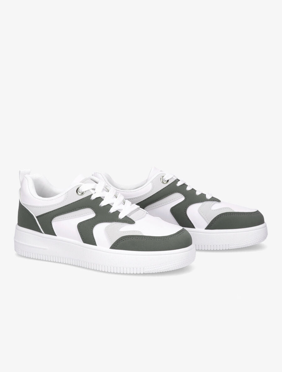 Sneakers bicolore en simili - Vert - 4