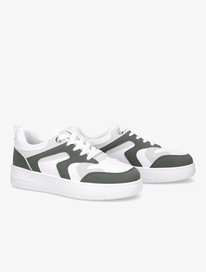 Sneakers bicolore en simili - Vert - 4