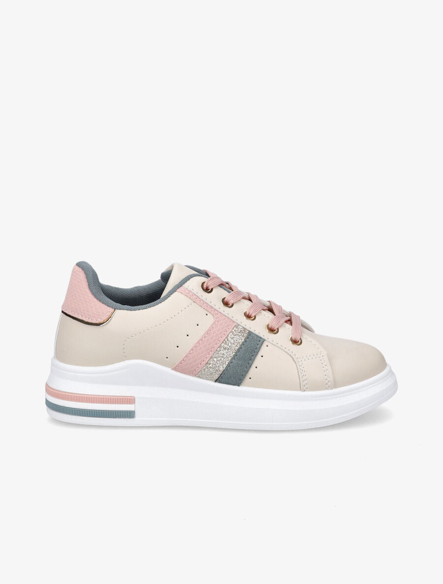 Baskets à bandes python et paillettes - Beige - 5