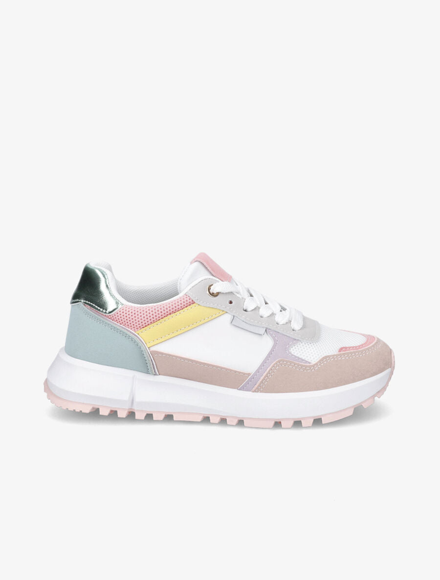 Sneakers en simili à couleurs contrastantes - Rose - 1