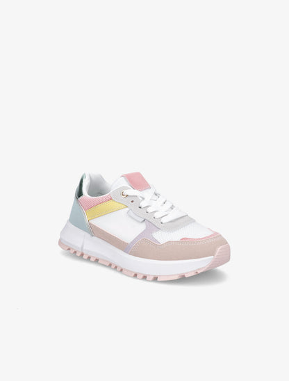 Sneakers en simili à couleurs contrastantes - Rose - 2