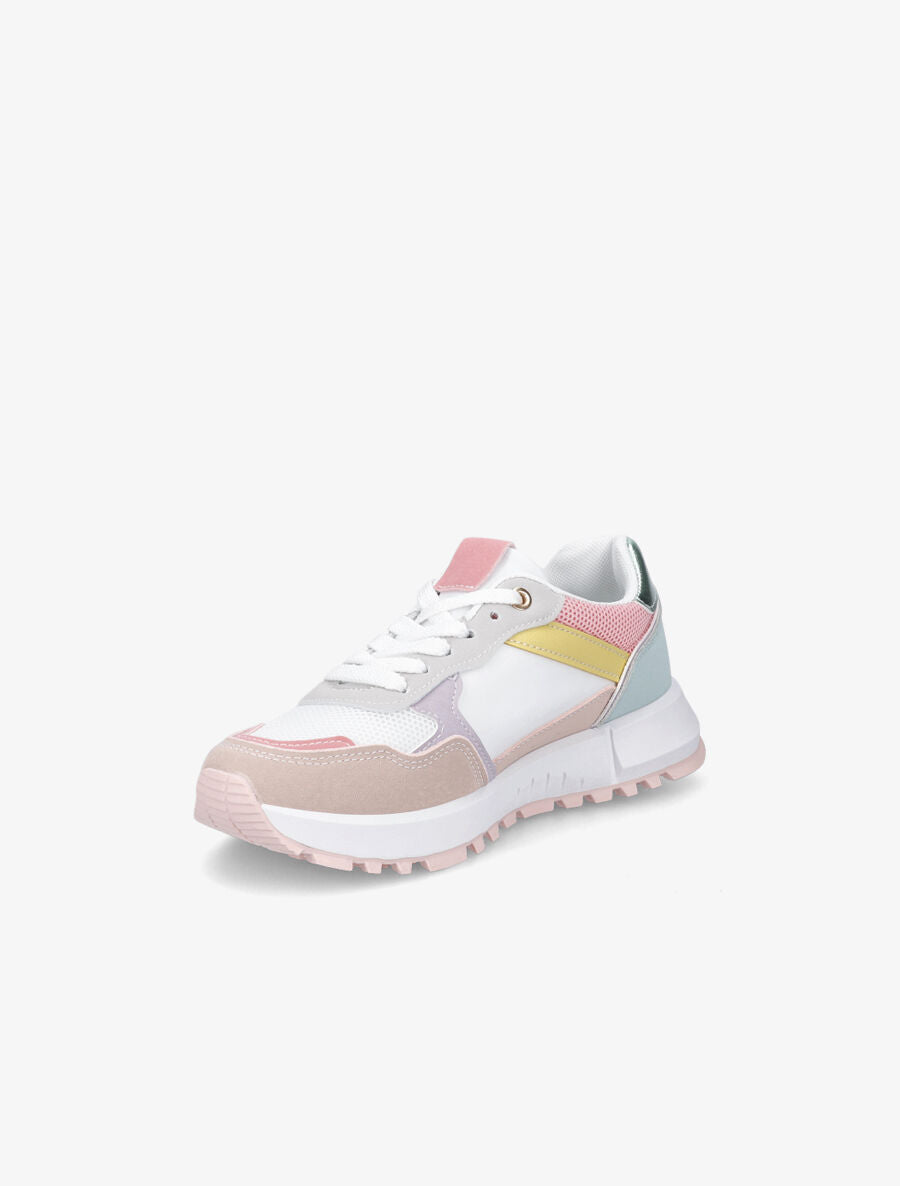 Sneakers en simili à couleurs contrastantes - Rose - 3
