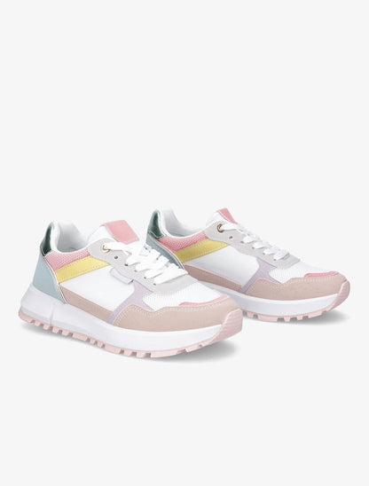 Sneakers en simili à couleurs contrastantes - Rose - 4