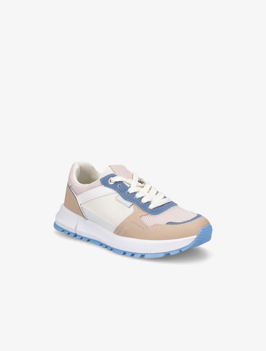 Sneakers en simili à couleurs contrastantes - Camel - 2
