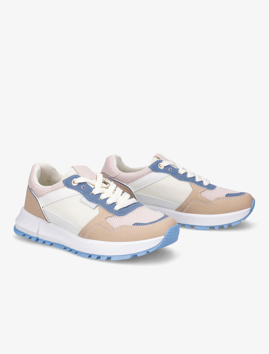 Sneakers en simili à couleurs contrastantes - Camel - 4