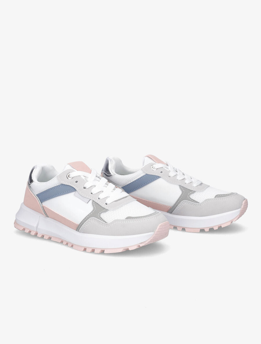 Sneakers en simili à couleurs contrastantes - Gris - 4