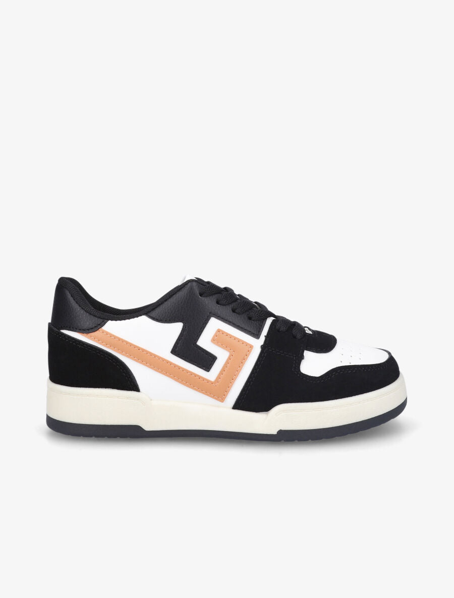 Sneakers en simili et suédine - Noir - 1