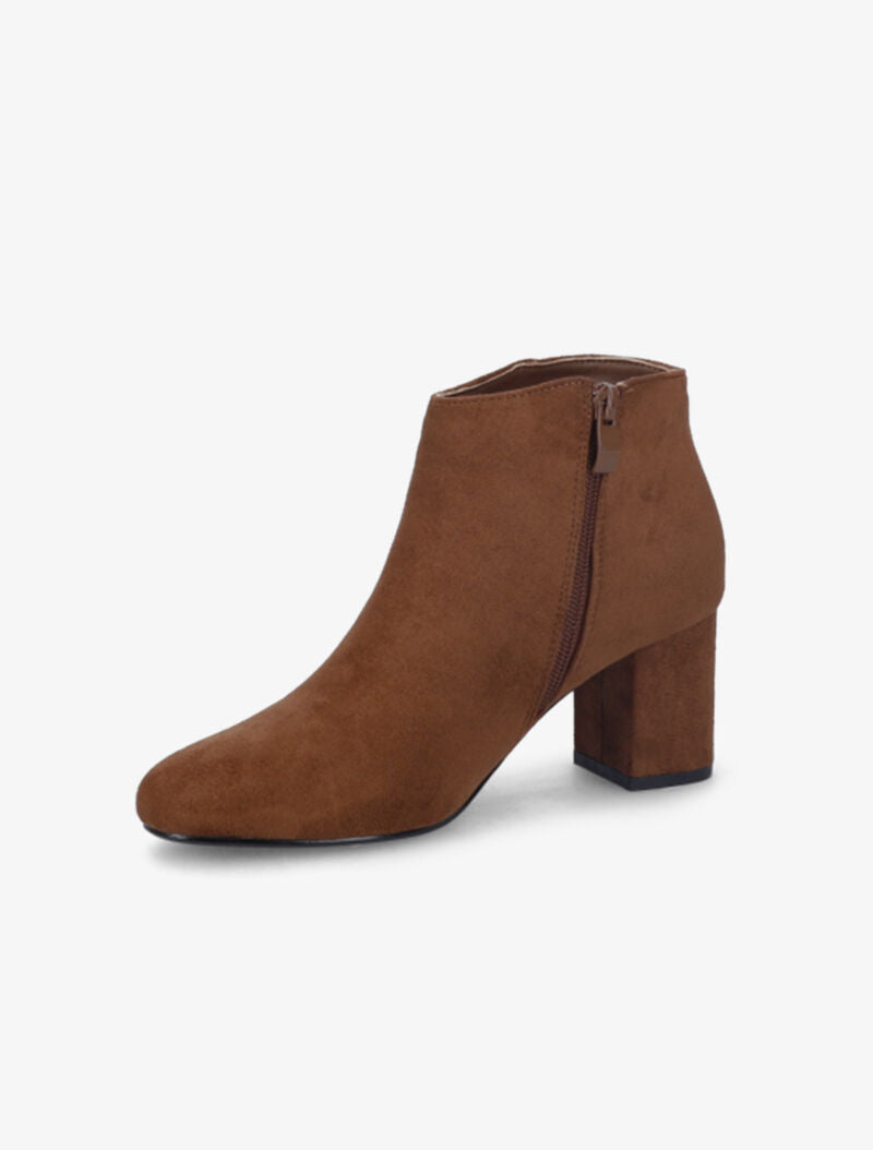 Bottines à talon en suédine - Camel - 4