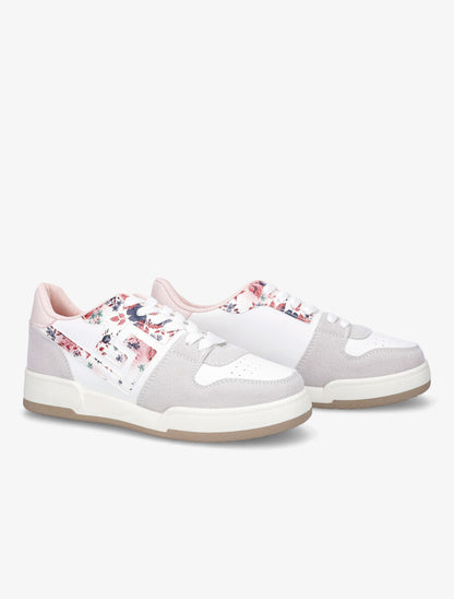 Sneakers en simili et suédine à motif fleuri - Rose - 4