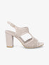 Sandales à talon en suédine perforée - Beige - 1