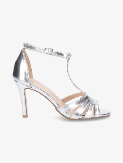 Sandales style salomé à talon aiguille - Argent - 1