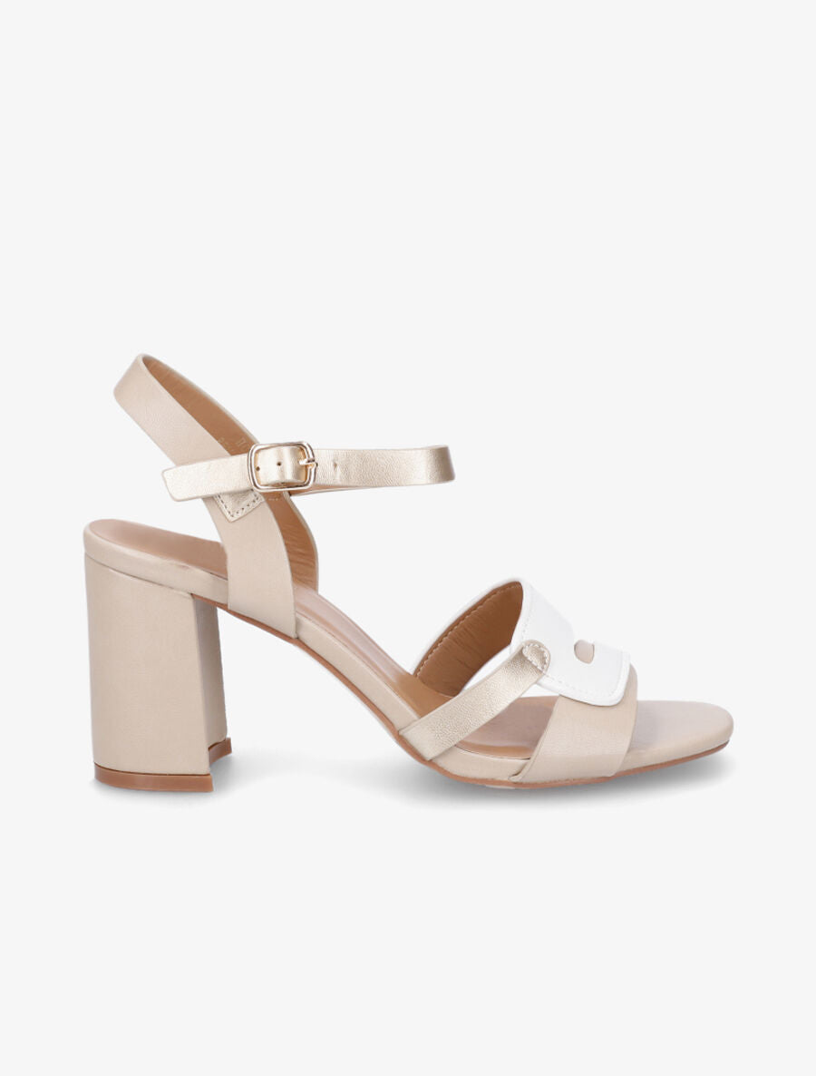 Sandales à talon et bride fantaisie en simili - Beige - 5