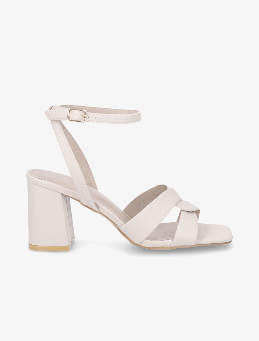 Sandales croisées à talon - Beige - 1