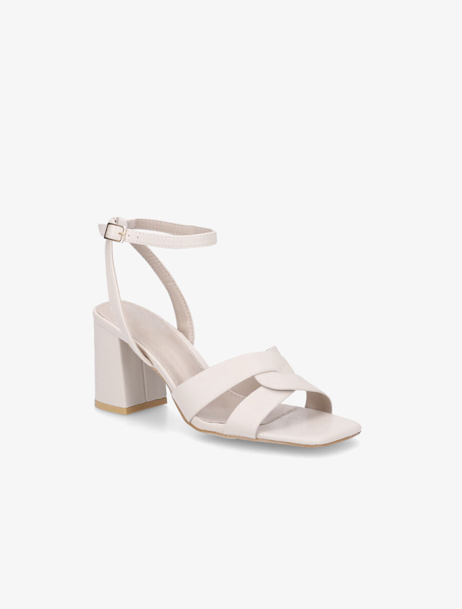 Sandales croisées à talon - Beige - 2