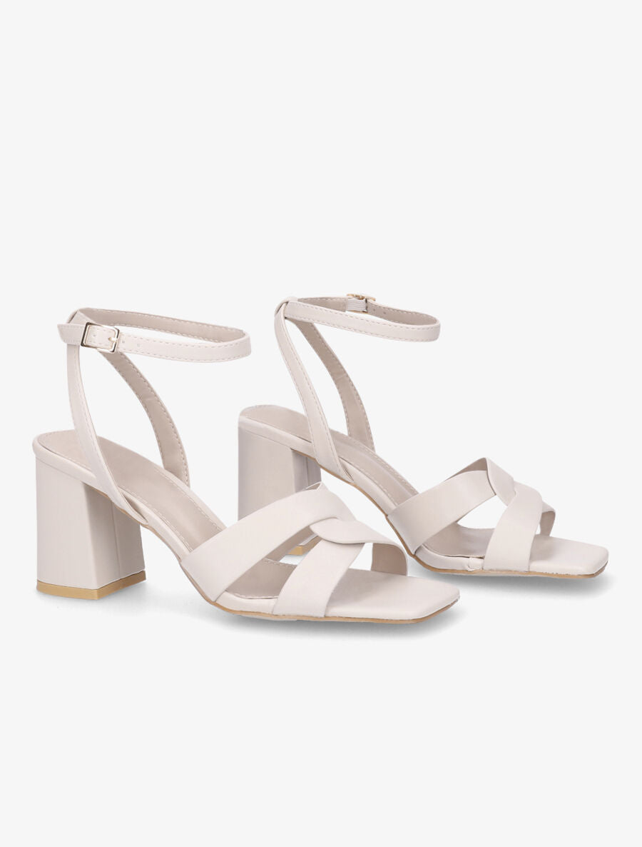 Sandales croisées à talon - Beige - 4