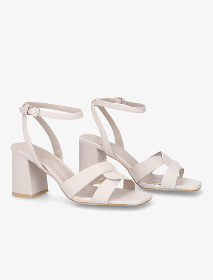 Sandales croisées à talon - Beige - 4