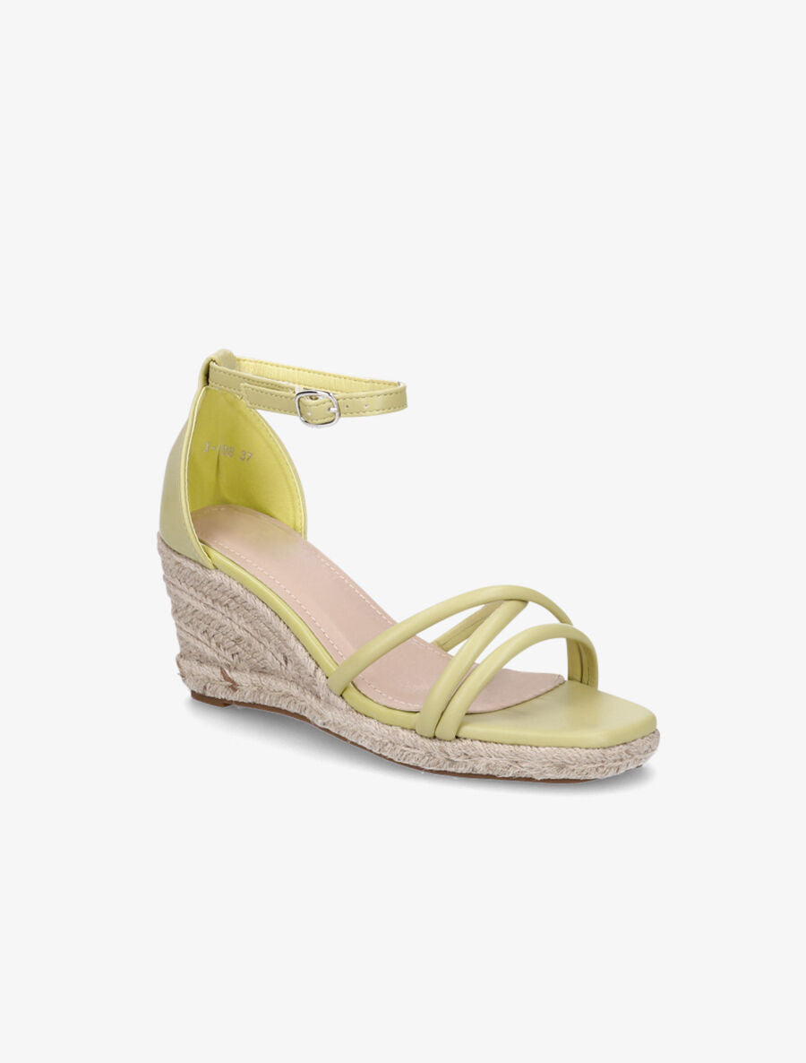 Sandales croisées à talon compensé - Vert anis - 2