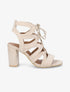 Sandales ajourées à talon en suédine et lacets - Beige - 5