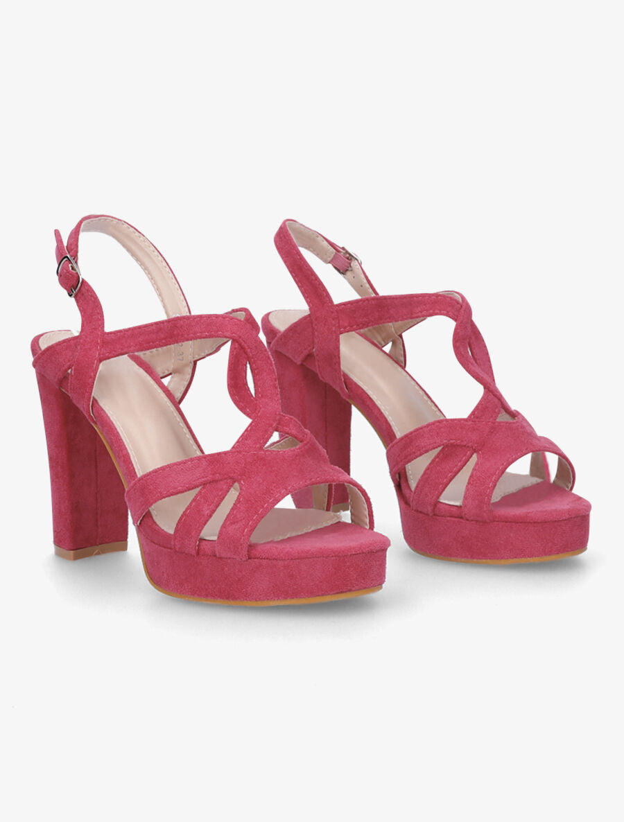 Sandales en suédine à plateforme et talon haut - Fushia - 4