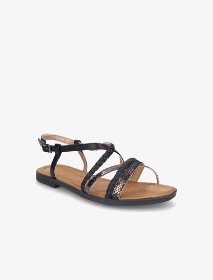 Nu-pieds brides entrelacées imprimé léopard et tressées - Noir - 2