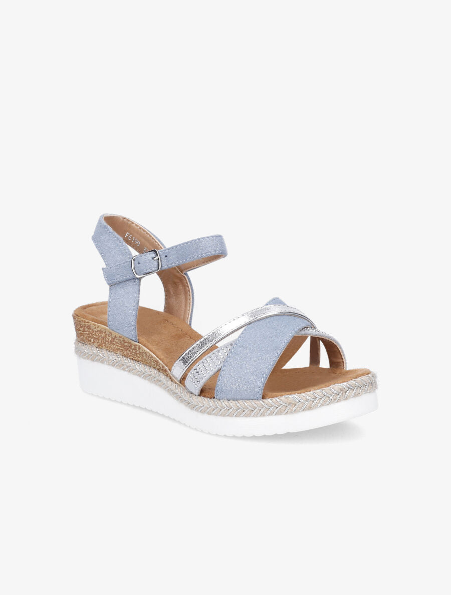 Sandales irisées à brides strassées et irisées - Bleu ciel - 2