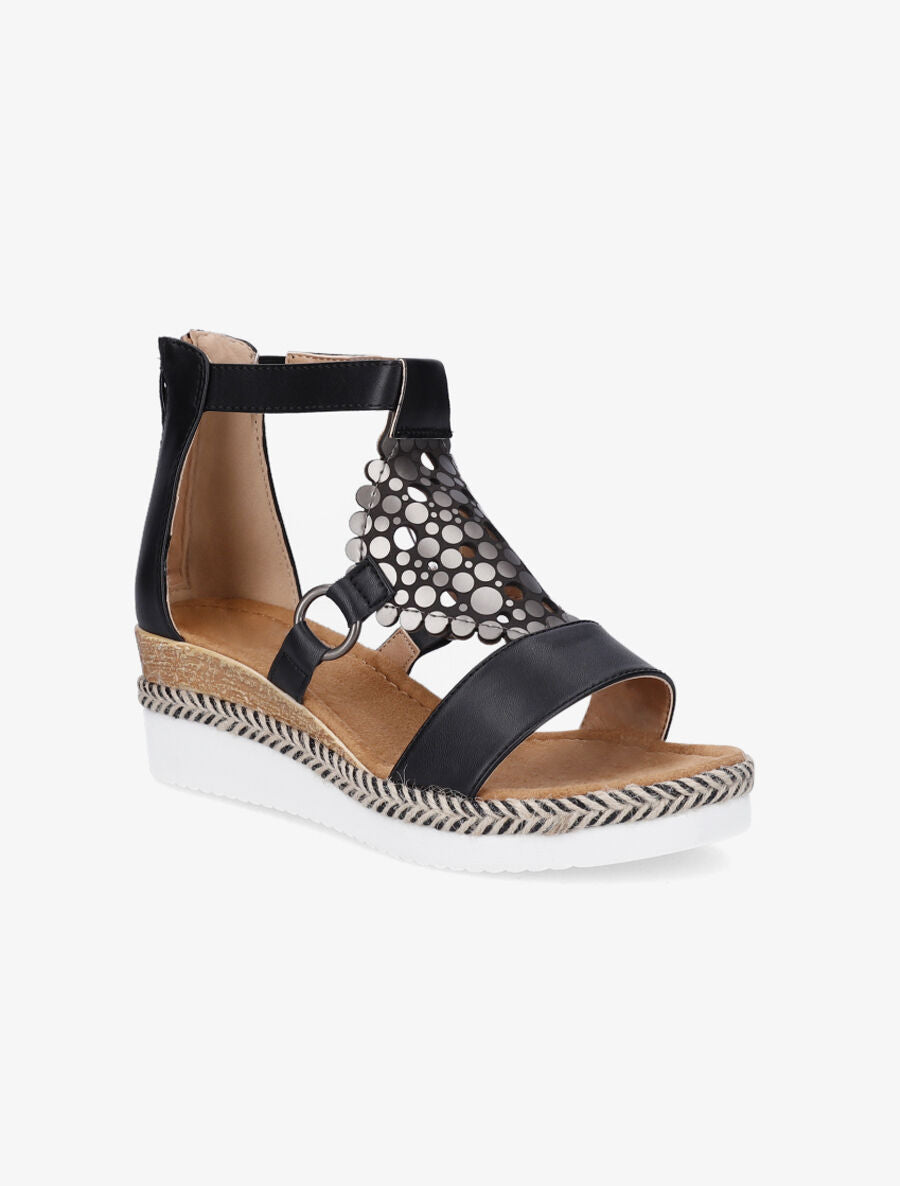 Sandales compensées à bride irisée et motifs ajourés - Noir - 2
