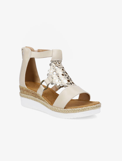 Sandales compensées à bride irisée et motifs ajourés - Beige - 2