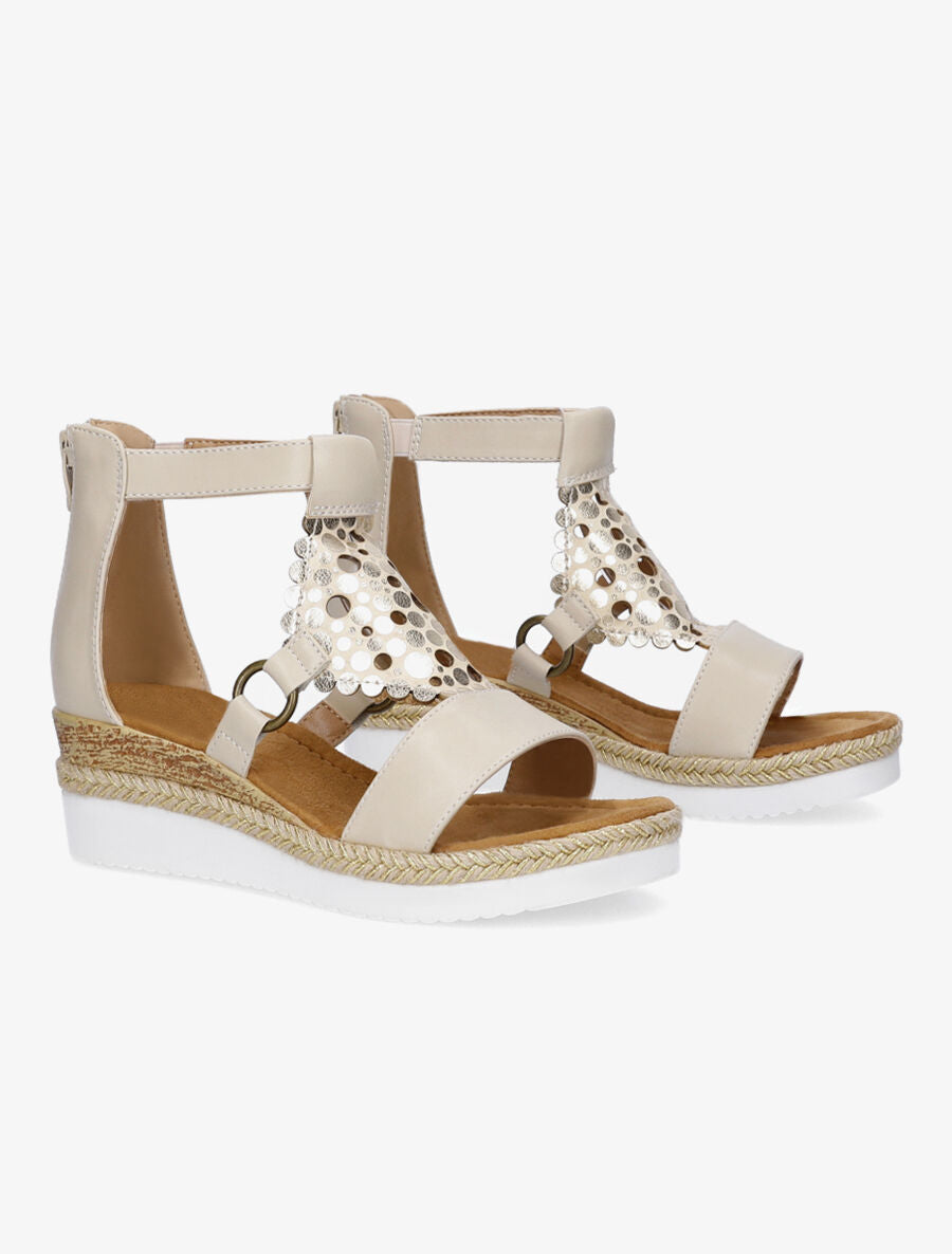Sandales compensées à bride irisée et motifs ajourés - Beige - 4