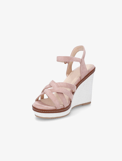 Sandales compensées en suédine - Rose - 3
