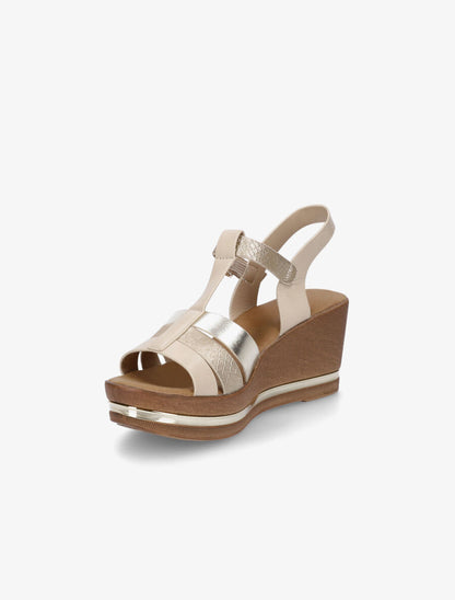 Sandales compensées effet bois et empiècement métallique - Or - 3