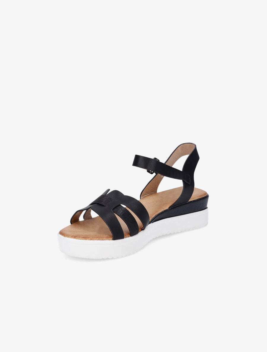 Sandales compensées bride fantaisie croco - Noir - 3