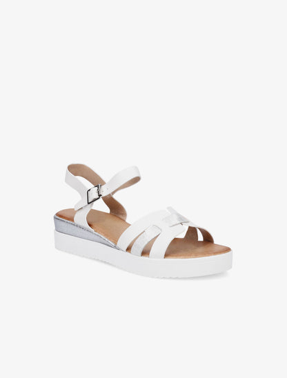 Sandales compensées bride fantaisie croco - Blanc - 2