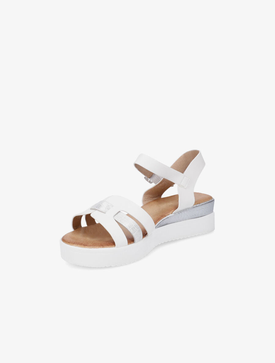 Sandales compensées bride fantaisie croco - Blanc - 3