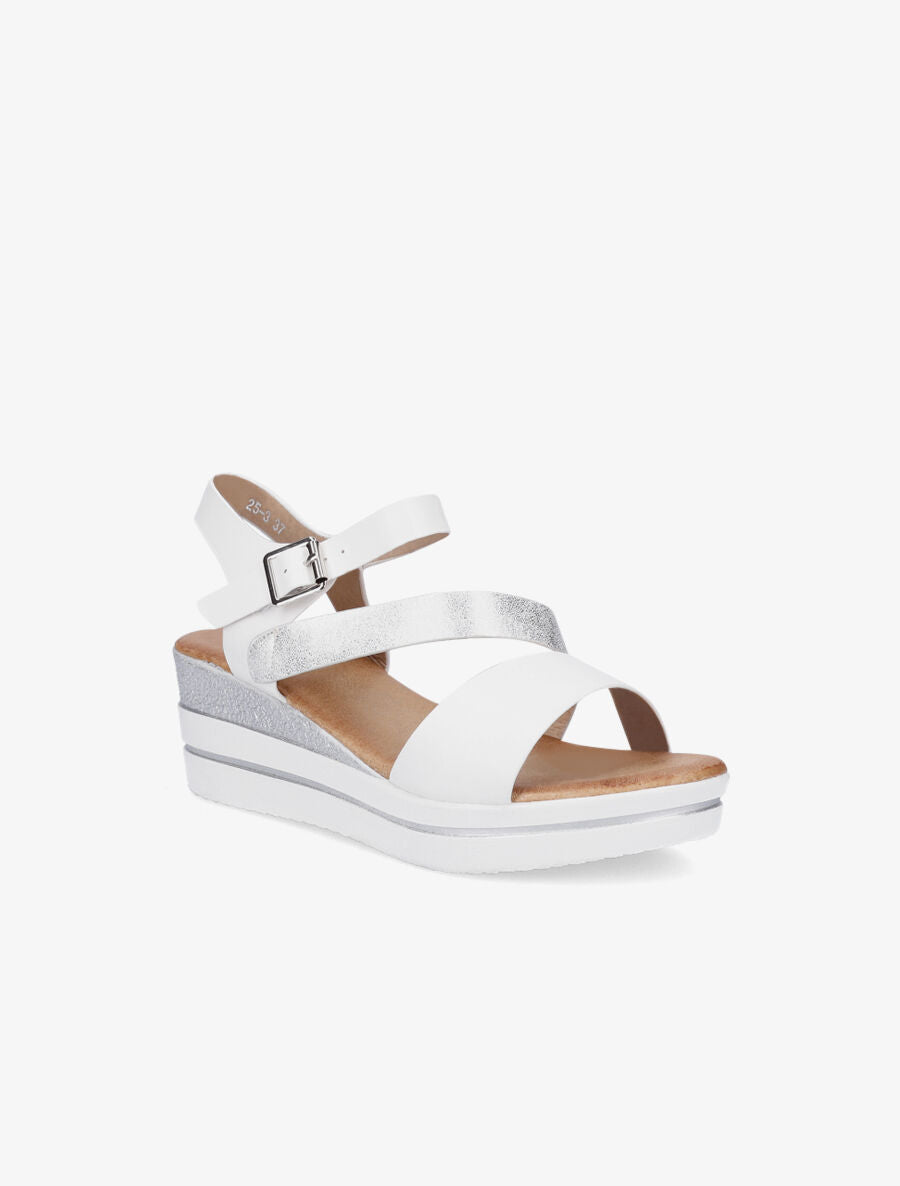 Sandales à talon compensé pailleté - Blanc - 2
