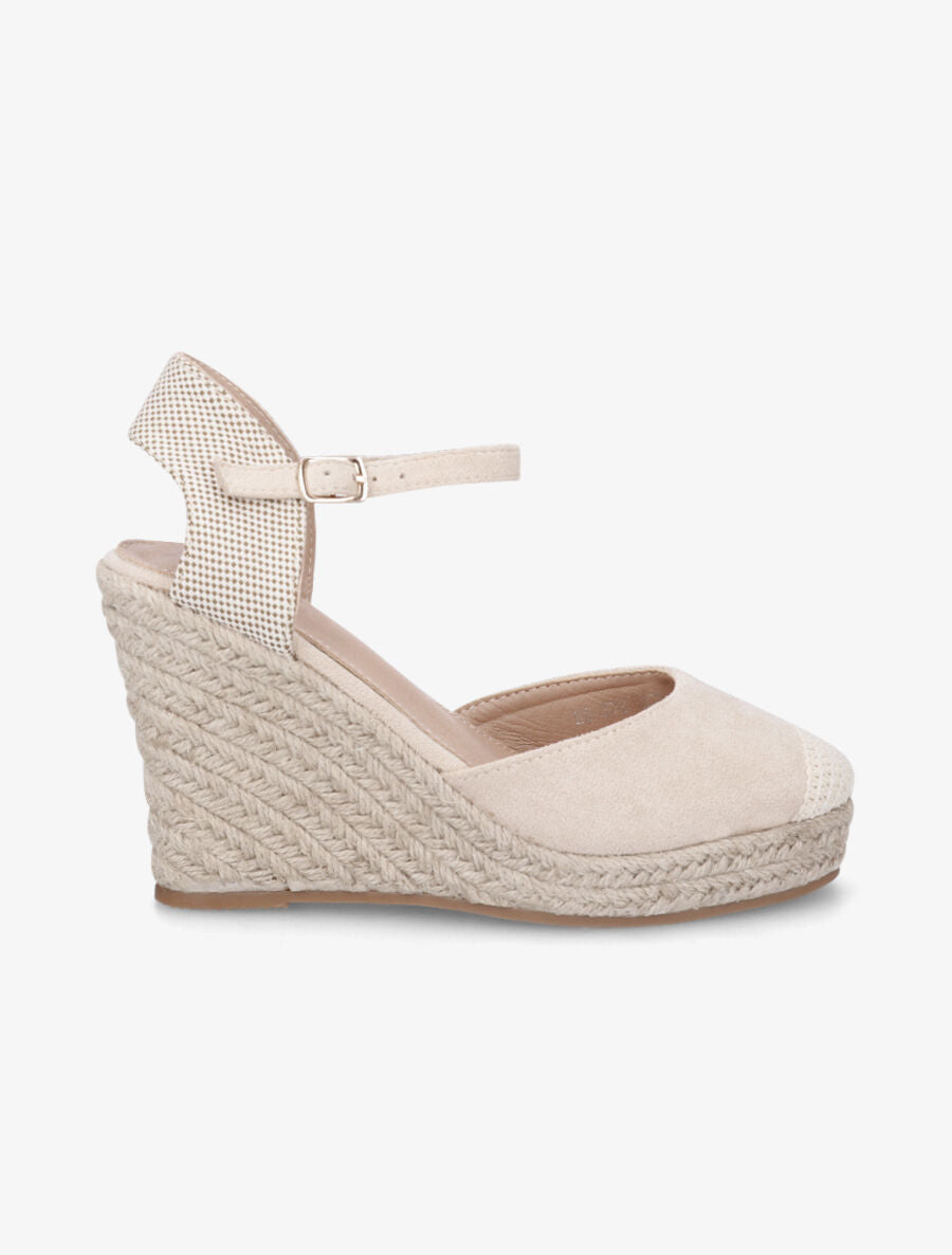 Compensées style espadrilles bi-matière - Beige - 1