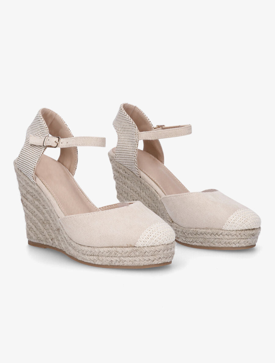 Compensées style espadrilles bi-matière - Beige - 4