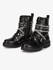 Boots croco à chaînes et sangles - Noir - 1