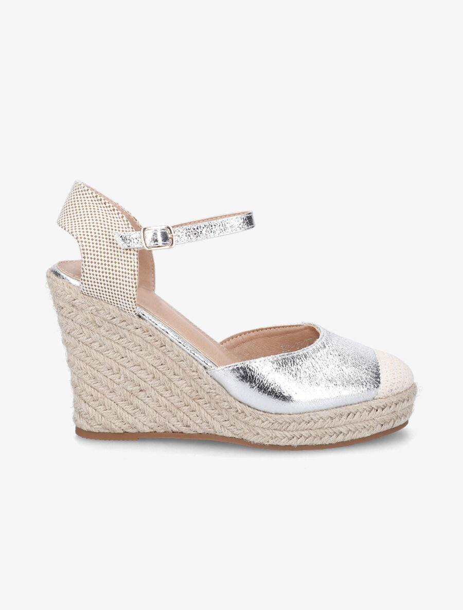 Compensées style espadrilles bi-matière - Argent - 1