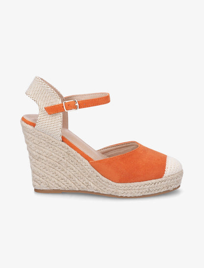 Compensées style espadrilles bi-matière - Orange - 5